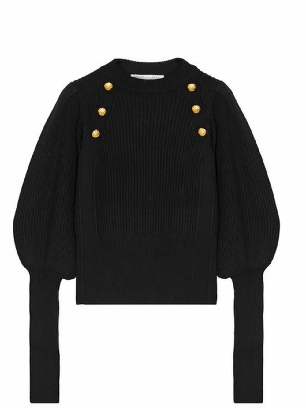 Veronica Beard Jude 100% Merino Wool Ribbed Puff-Sleeve Sweater 0432